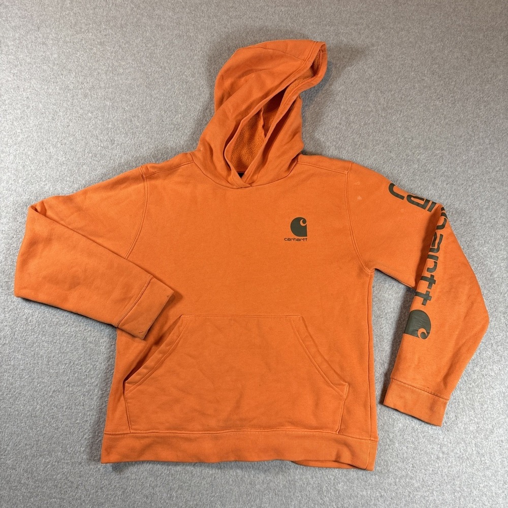 Carhartt Boys Orange Hoodie Sz XL (18-20) Preowned Good (Stains)
